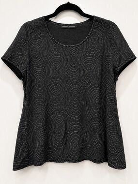 Elemente Clemente Black 100% Premium European Linen Abstract Spiral Top Large